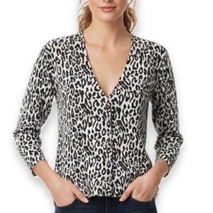 Linda Matthews Leopard Print Cardigan Sweater Size Small